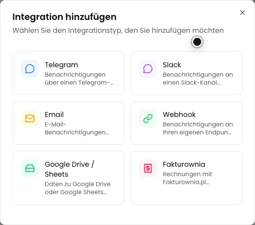 Dialog Integration hinzufügen mit sichtbarer Telegram-Karte