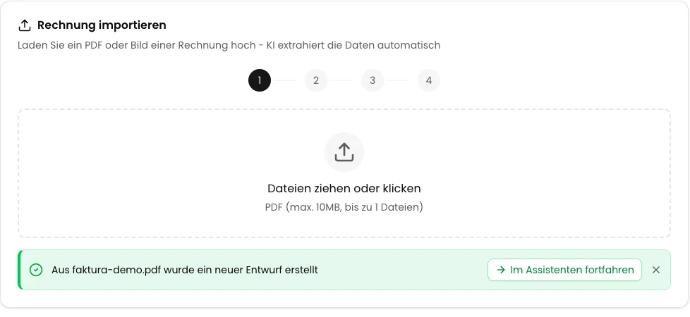 Die Datei hochladen und den Entwurf öffnen - KSeFGPT