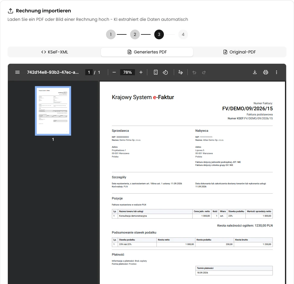 Die generierte PDF prüfen - KSeFGPT